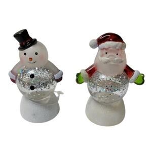 LED Lighted Color Changing Snowman & Santa Claus Christmas Snow Globe Glittering